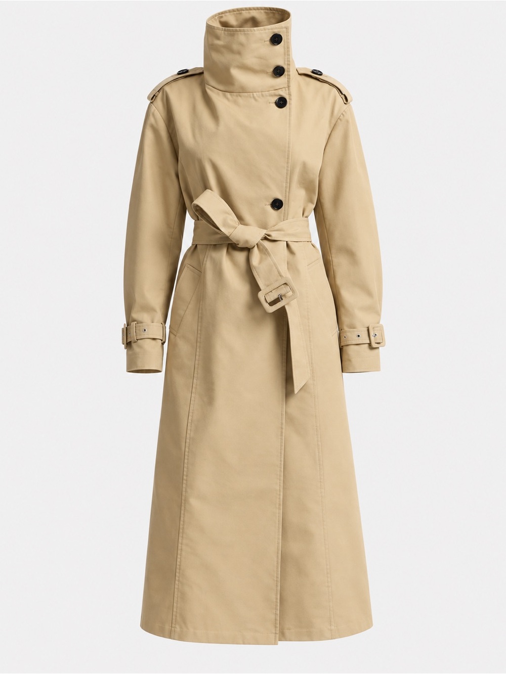 Avec Les Filles Belted Cotton Blend Trench Coat Tan High Collar Size S